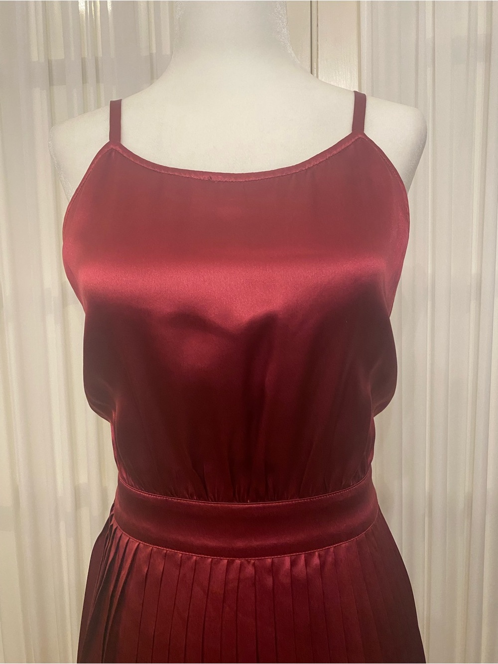 Vintage Eileen West 100% Silk Burgundy Wine Pleated Midi Dress Backless Sz S - Picture 3 of 9